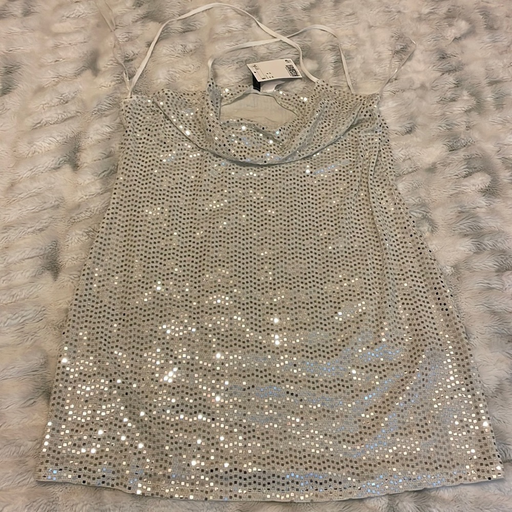 Cowl neck sequin mini dress